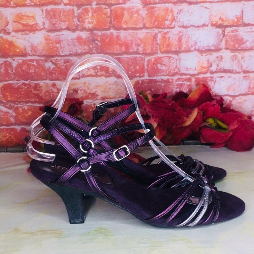Aerosoles Metallic Dark Purple Strappy Leather High Heel Sandals